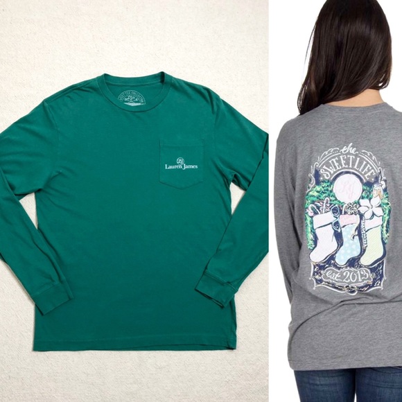 Lauren James Tops - Lauren James Christmas Green Stockings LS Top S